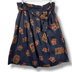 Vintage Jones New York Crest Print Pleated Navy Skirt Size 14